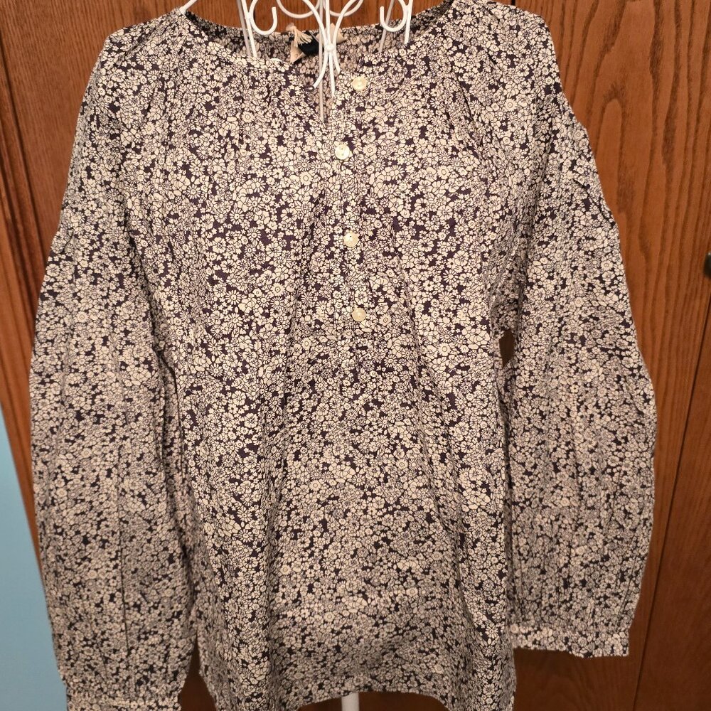 Universal Thread Peasant Blouse XL-Brown/White 3/4 Sleeve Button Front NWT